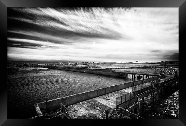 Tiree Harbour in B & W Framed Print by Fiona Messenger