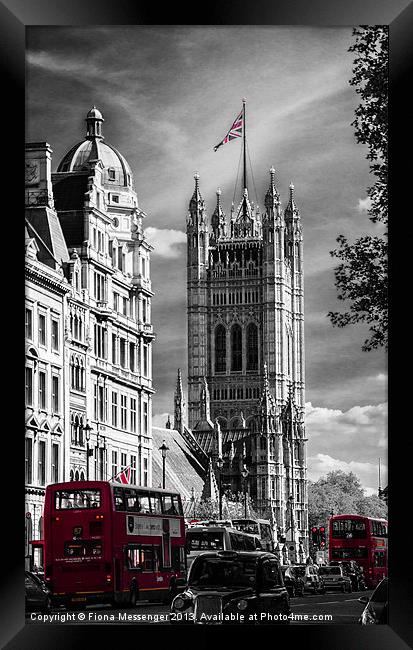 Red London Buses and Westminster Cathedral Framed Print by Fiona Messenger