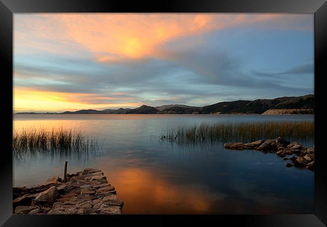 Sunset at Lake Titicaca Framed Print by Richard Burn