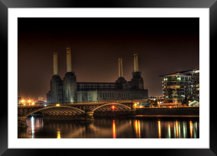 Battersea at Night Framed Mounted Print by Sara Messenger