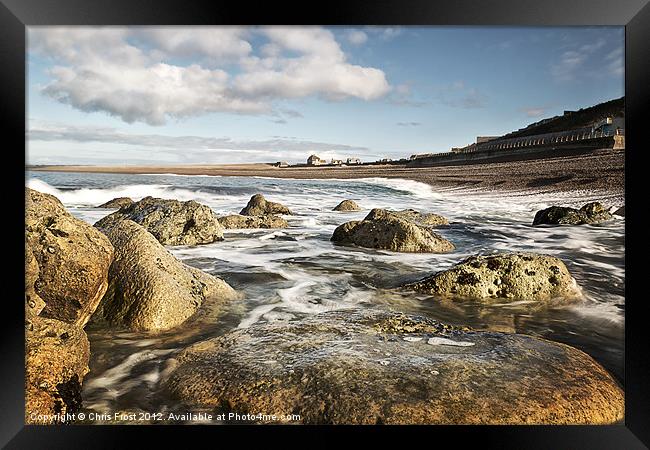 Chesil Cove Swell Framed Print by Chris Frost