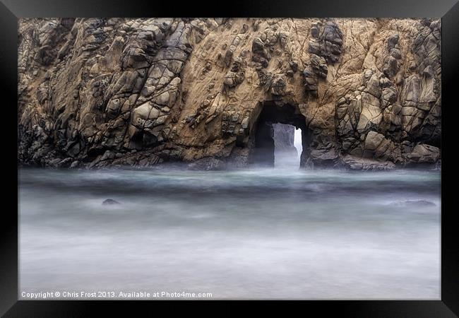 Pfeiffer Beach Keyhole Rock Fog Framed Print by Chris Frost
