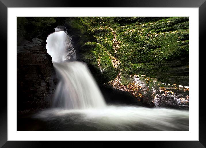 St Nectarn`s Glen Waterfall. Framed Mounted Print by Chris Frost