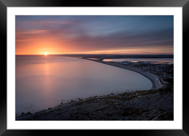 Chesil Sun Burst Framed Mounted Print by Chris Frost