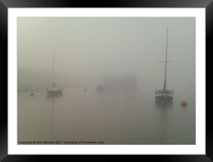 yachts moored in fog Framed Mounted Print by Stan Mitchell