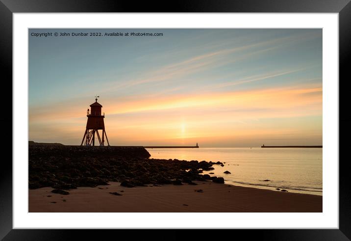 Herd Groyne Lighthouse Sunrise Framed Mounted Print by John Dunbar