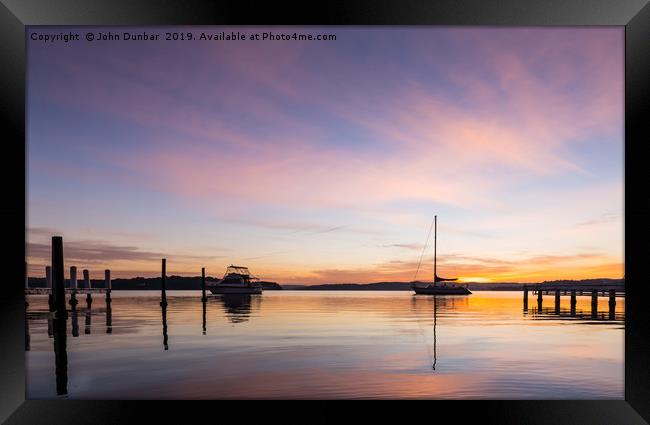 Sunrise on Lake Macquarie Framed Print by John Dunbar