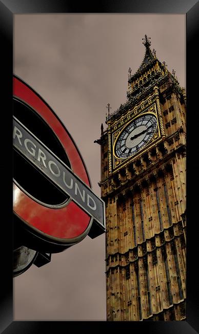 Westminster Clock Tower & Underground Sign Framed Print by Phil Clements