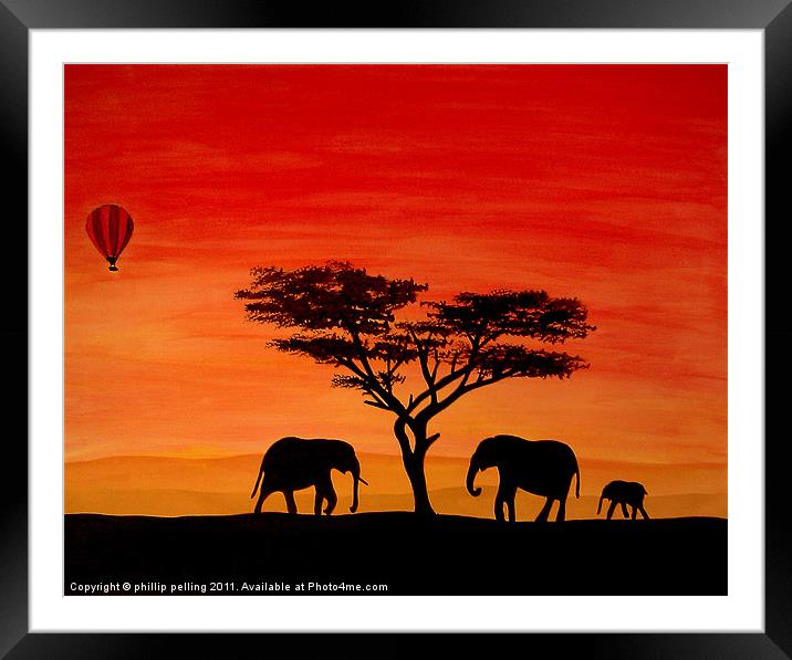 Elephants at sunset Framed Mounted Print by camera man