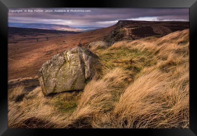 Windy Day on Stanage Edge. Framed Print by Rob Turner