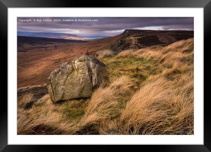 Windy Day on Stanage Edge. Framed Mounted Print by Rob Turner
