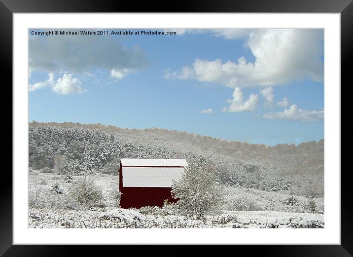 Cabin in the Snow Framed Mounted Print by Michael Waters Photography