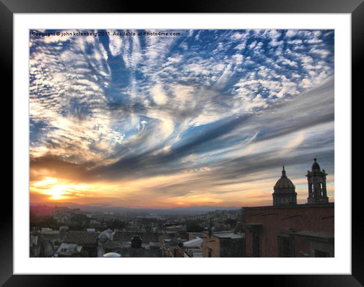 roof top sunset Framed Mounted Print by john kolenberg