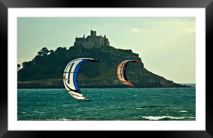 Racing kites Framed Mounted Print by Andrew Driver
