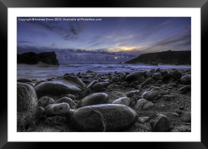 Wet Rocks at Sunset Framed Mounted Print by Andrew Driver
