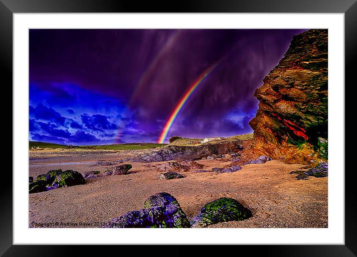 Rainbow at the beach Framed Mounted Print by Andrew Driver