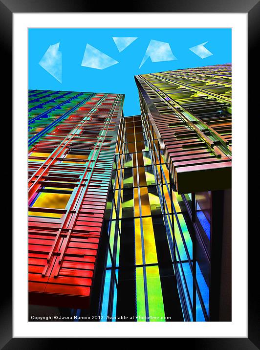 Colors in the City (with clouds) Framed Mounted Print by Jasna Buncic