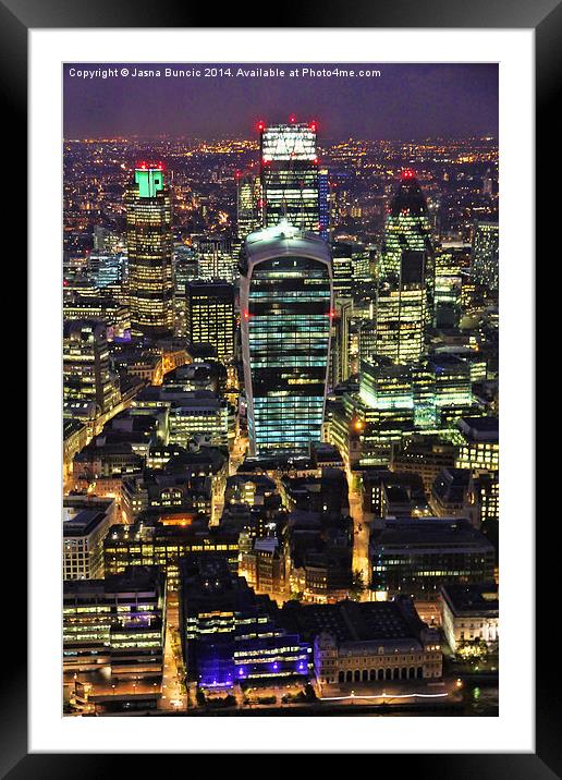 City of London Skyline at Night Framed Mounted Print by Jasna Buncic