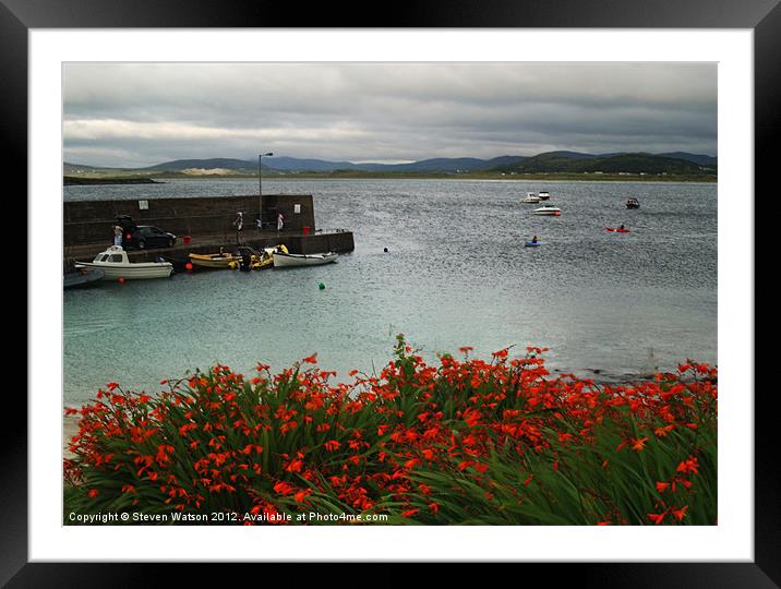 Portnoo with Montbretia Framed Mounted Print by Steven Watson