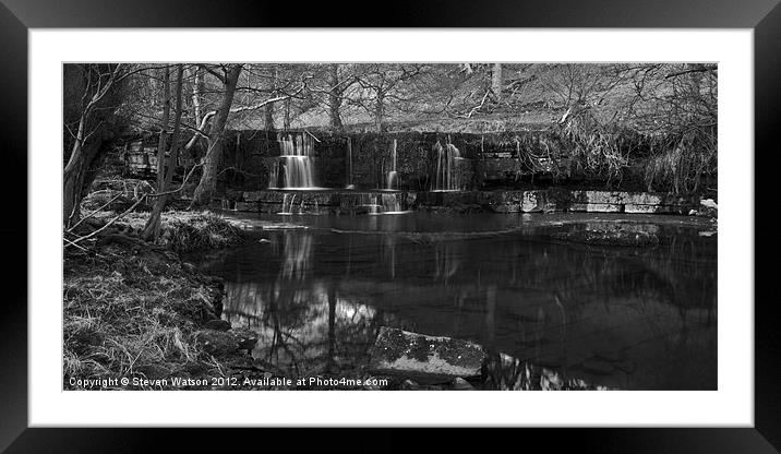 Nidd Falls Mono Framed Mounted Print by Steven Watson