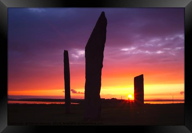 Stones of Stenness Sunset Framed Print by Steven Watson