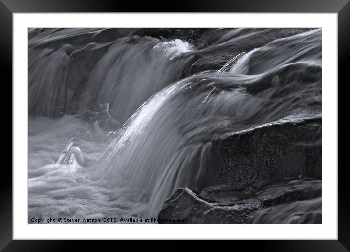 White Water (Mono version) Framed Mounted Print by Steven Watson