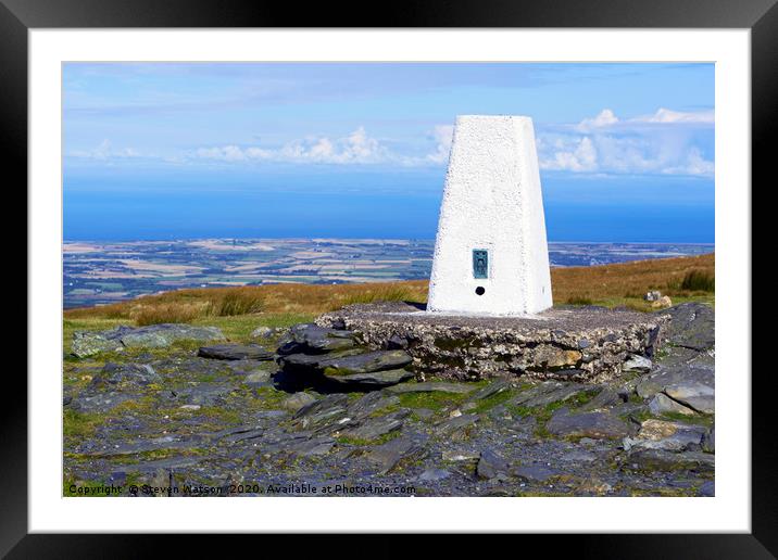 Snaefell Summit Trig Point Framed Mounted Print by Steven Watson