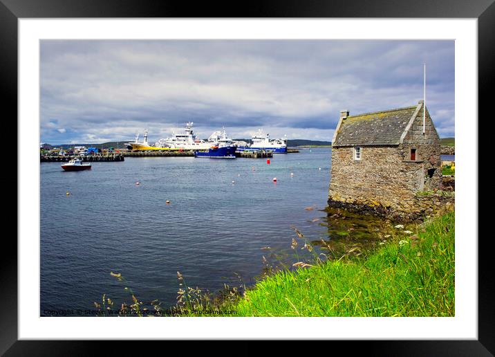 Symbister Harbour  Framed Mounted Print by Steven Watson