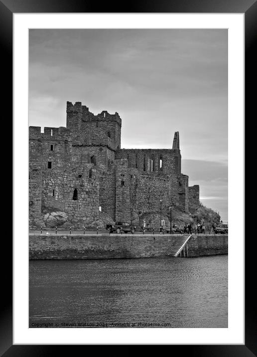 Peel Castle and St. German's Cathedral (Monochrome) Framed Mounted Print by Steven Watson
