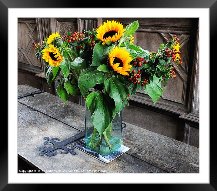 VASE OF SUNFLOWERS Framed Mounted Print by Helen Cullens