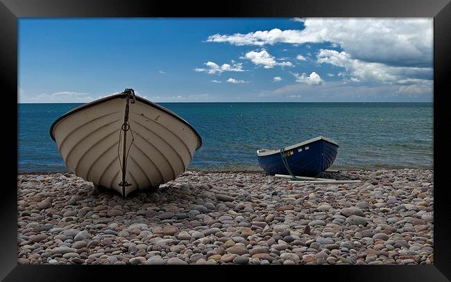  Two boats on a beach. Framed Print by Steven Plowman