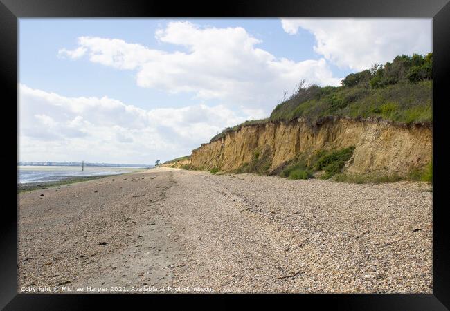 A powdered shell beach and low cliff on Southampton Water Hampsh Framed Print by Michael Harper