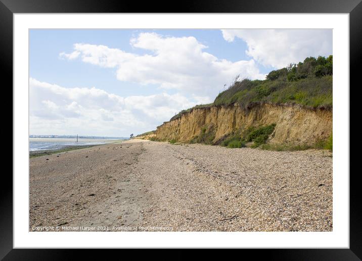 A powdered shell beach and low cliff on Southampton Water Hampsh Framed Mounted Print by Michael Harper
