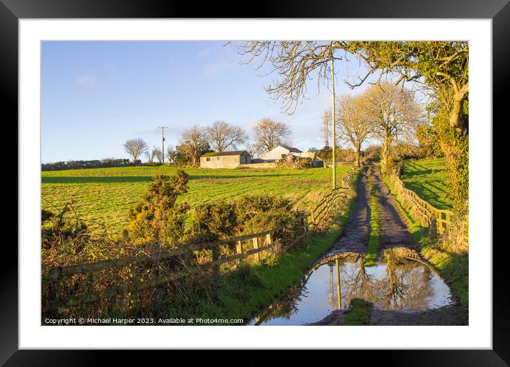  Soft winter sunlight on a flooded farm lane  Framed Mounted Print by Michael Harper