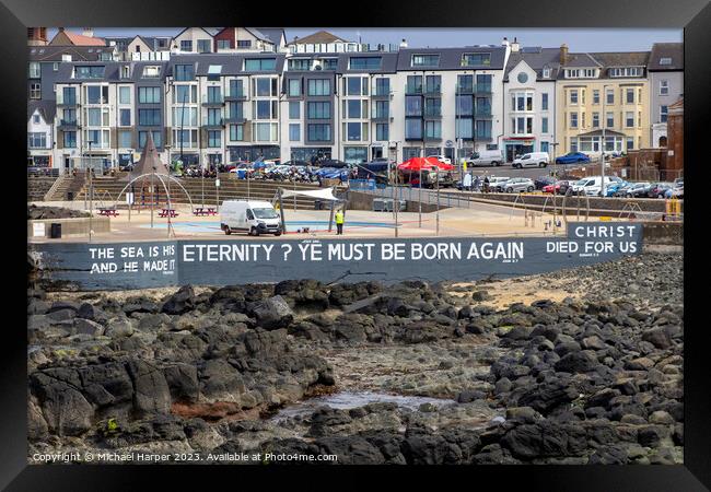BibleText on the Portstewart seafront N Ireland Framed Print by Michael Harper
