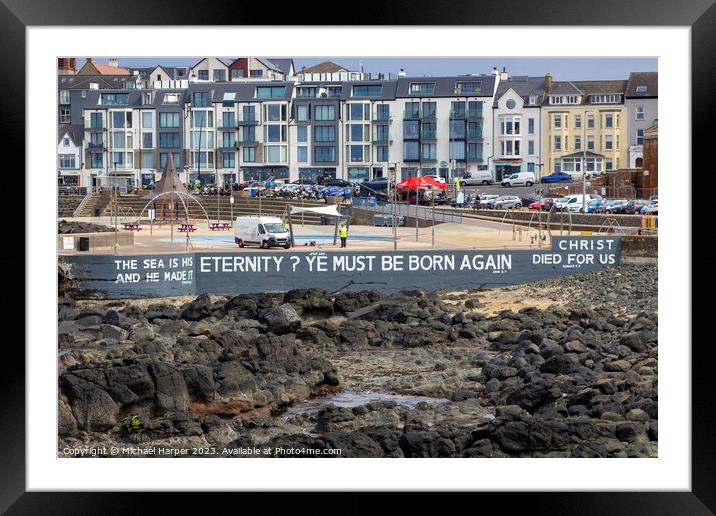 BibleText on the Portstewart seafront N Ireland Framed Mounted Print by Michael Harper