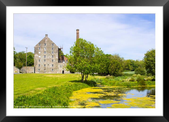 The historic Ballydugan flourmill and chimney stac Framed Mounted Print by Michael Harper