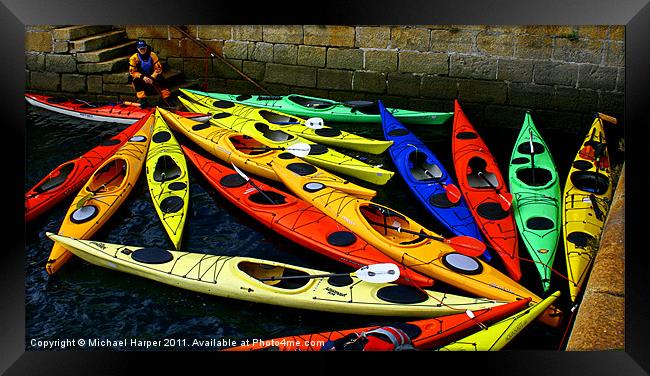 Canoes Galore Framed Print by Michael Harper