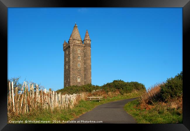 Scrabo Tower dominates the skyline at Newtownards  Framed Print by Michael Harper