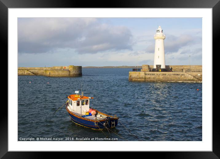 The lighthouse at Donaghadee Harbour Framed Mounted Print by Michael Harper