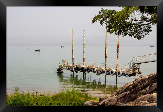 Small Jetty on the Sea of Galilee Framed Print by Michael Harper