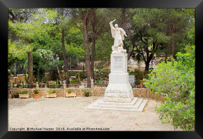 A statue of Elijah the Prophet on Mount Carmel Isr Framed Print by Michael Harper