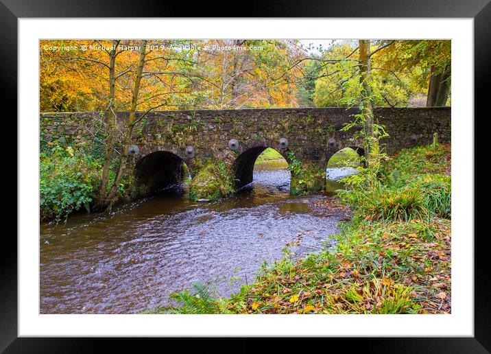 Minnowburn Bridge over the Minnowburn River in Bel Framed Mounted Print by Michael Harper