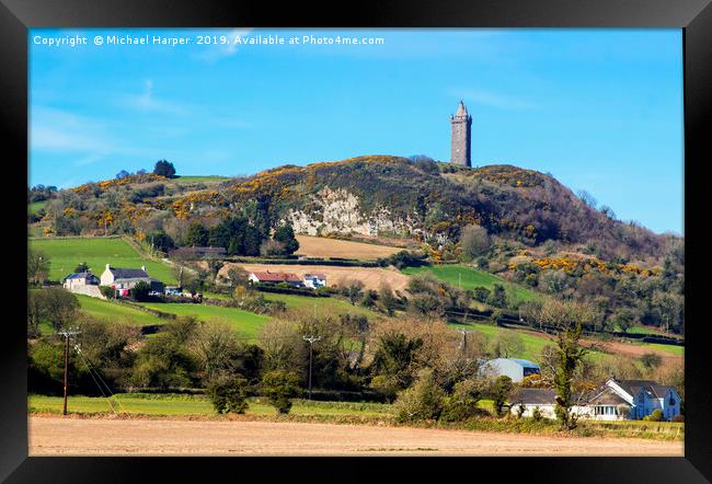Scrabo Tower viewed from the south west on the Com Framed Print by Michael Harper