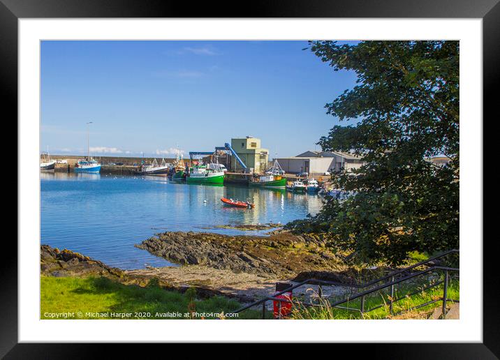 Trawlers at the quayside at Ardglass Harbour North Framed Mounted Print by Michael Harper