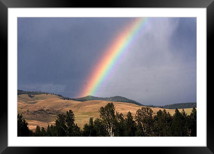 Rainbow in  Montana, Framed Mounted Print by Larry Stolle