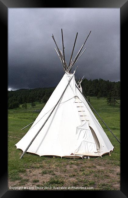 Tepee in Montana Framed Print by Larry Stolle