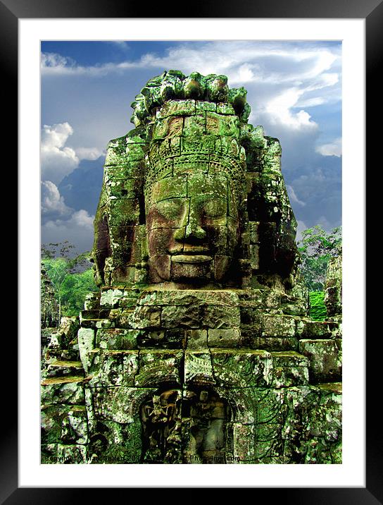 Bayon Temple Stone Faces 4 Framed Mounted Print by Mark Sellers