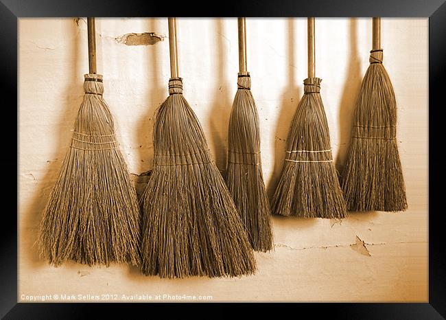Shaker Brooms on a Wall Framed Print by Mark Sellers