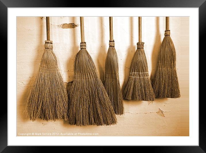 Shaker Brooms on a Wall Framed Mounted Print by Mark Sellers